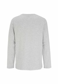 Grijze langemouwenshirt met een ronde halslijn, zachte textuur en een relaxed fit. Heeft een eenvoudig ontwerp zonder zichtbare patronen of versieringen.