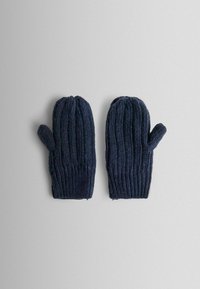 Mittens lavorati a maglia di colore blu navy con texture a coste, dotati di scomparto per il pollice e un design classico. Il materiale morbido offre calore e comfort.