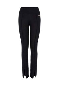 Zwarte sportleggings met een hoge tailleband, met zijsplitten aan de zoom en subtiele ton-sur-ton stiksels. Logo-accent op de tailleband.
