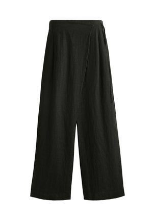 OYSHO LINEN WIDE STRAIGHT-LEG WITH WRAP SARONG - Nohavice - black