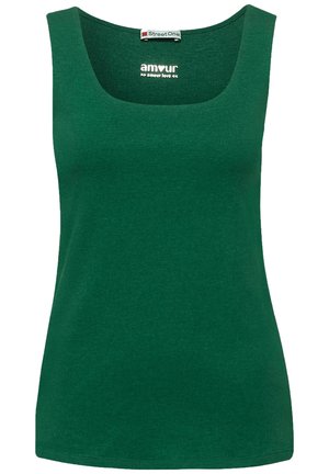 Débardeur vert sans manches avec encolure carrée et étiquette "Street One" à l'intérieur du col.