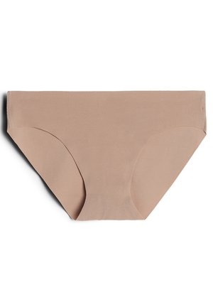 Nude fabric brief with a soft, smooth texture. Features a low-rise waist and moderate coverage, with seamless edges for comfort.