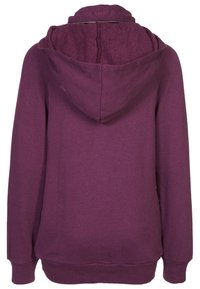 Felpa violacea con zip al collo, materiale morbido, maniche lunghe e tasca a marsupio. Texture liscia con vestibilità comoda.