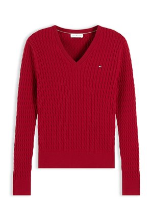 Tommy Hilfiger, CABLE KNIT V NECK JUMPER - Jersey de punto - raspberry juice