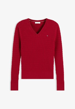 Tommy Hilfiger, CABLE KNIT V NECK JUMPER - Jersey de punto - raspberry juice