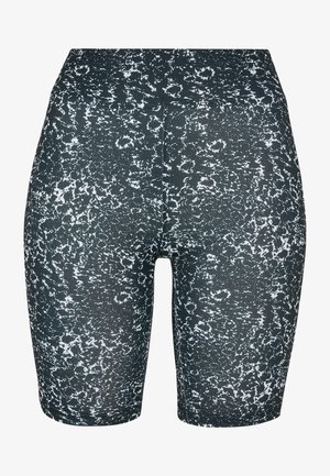 Mustvalge mustriga jalgrattashortsid, kõrge vöökoht, venivast materjalist, kogu pinnal on täpiline tekstuur.