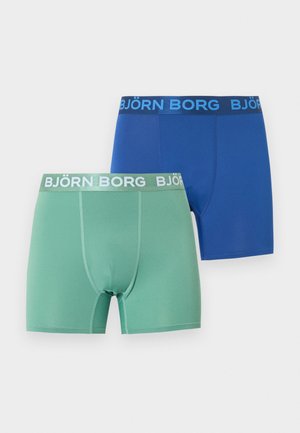 Dva páry pánskych boxeriek, jedny zelené so svetlozeleným pásom, jedny modré s tmavomodrým pásom, obe s označením "BJÖRN BORG".