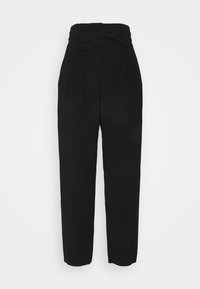 Svart högmidjade byxor med knytning i midjan, med lös passform, veckad front och slät textur.