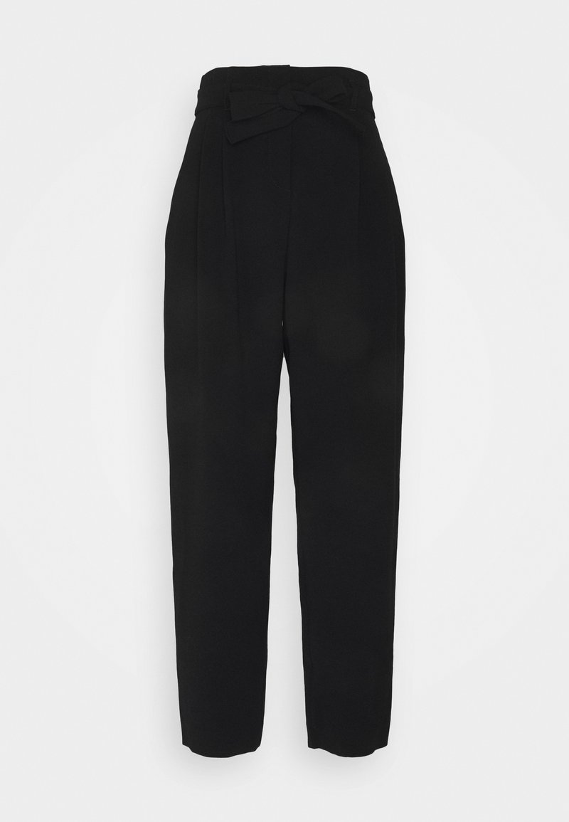 Svart högmidjade byxor med knytning i midjan, med lös passform, veckad front och slät textur.