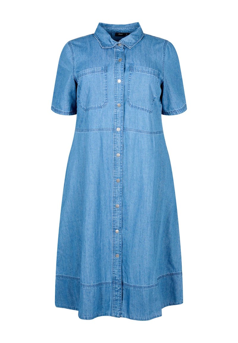 Zizzi MIT KURZEN RMELN - Denim dress - light blue denim/light-blue denim -  Zalando