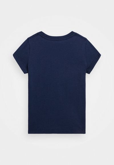 Himmelblaues Kurzarm-T-Shirt mit Rundhalsausschnitt und glatter Baumwollstruktur. Es verfügt über flache Nähte und keine sichtbaren Muster oder Akzente.