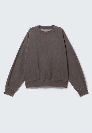 Grauer Sweatshirt mit rundem Halsausschnitt, lässigen Schultern und gerippten Bündchen. Hergestellt aus softem Material, bietet es eine entspannte Passform und subtile Nähte.