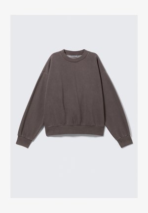 Grauer Sweatshirt mit rundem Halsausschnitt, lässigen Schultern und gerippten Bündchen. Hergestellt aus softem Material, bietet es eine entspannte Passform und subtile Nähte.