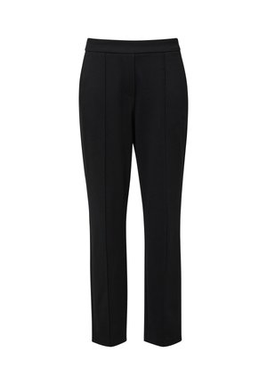 Schwarze maßgeschneiderte Hosen aus Stretchstoff mit einem enganliegenden Bund, geradem Schnitt und vorderen Nähten für ein elegantes Erscheinungsbild.