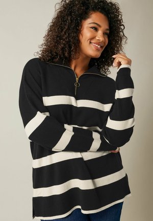 STRIPE QUARTER ZIP - Strickpullover - black