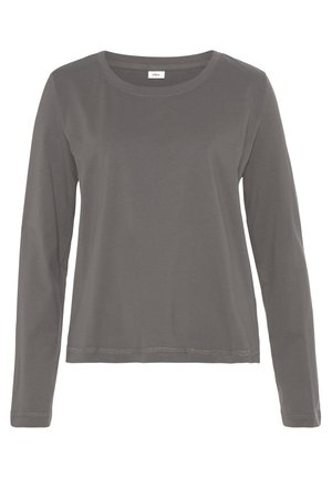 Langarm-T-Shirt aus dunkelgrauer Baumwolle, mit Rundhalsausschnitt und geradem Saum, ausgestattet mit sichtbaren Nähdetails.
