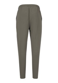 Khaki tapschoenen met een elastische tailleband en zijzakken, gemaakt van zachte stof, met een gladde textuur en een minimalistisch ontwerp.