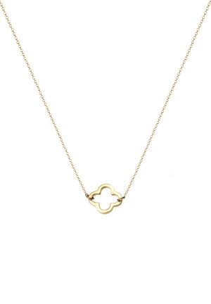 Collier délicat en chaîne d'or avec un petit pendentif ouvert en forme de quadrilobe centré sur la chaîne.