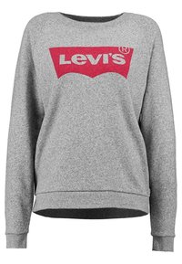 Felpa grigia realizzata in tessuto morbido, con il logo rosso di Levi's. Maniche lunghe, collo tondo e orlo leggermente curvato sul fondo.