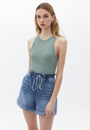 WASHED NECK SINGLET - Top - hedge green