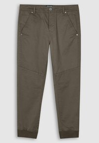 Olivově zelené, zúžené kalhoty vyrobené z bavlněné směsi. Mají elastické manžety, design se pěti kapsami a švy na nohavicích.
