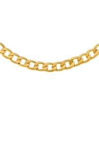 Gouden kettinghalsketting met in elkaar grijpende schakels, gladde oppervlakte en een gepolijste afwerking, die een klassieke, chunky uitstraling heeft.