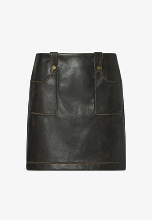 LIU JO, LIU JO COATED FABRIC MINI SKIRT WITH POCKETS - Jupe trapèze - dark brown