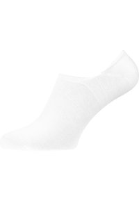 White ankle sock made of soft, stretchy knit material. Features a seamless toe and a low-cut design for minimal visibility above the shoe line.