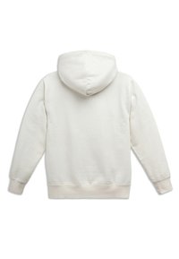 Hooded sweatshirt in off-white, featuring a soft texture, ribbed cuffs and hem, and a curved hood at the back.
