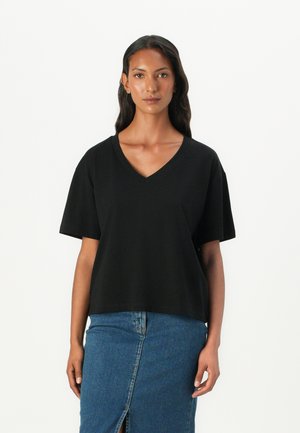 TOM TAILOR DENIM BOXY V NECK - Basic T-shirt - deep black