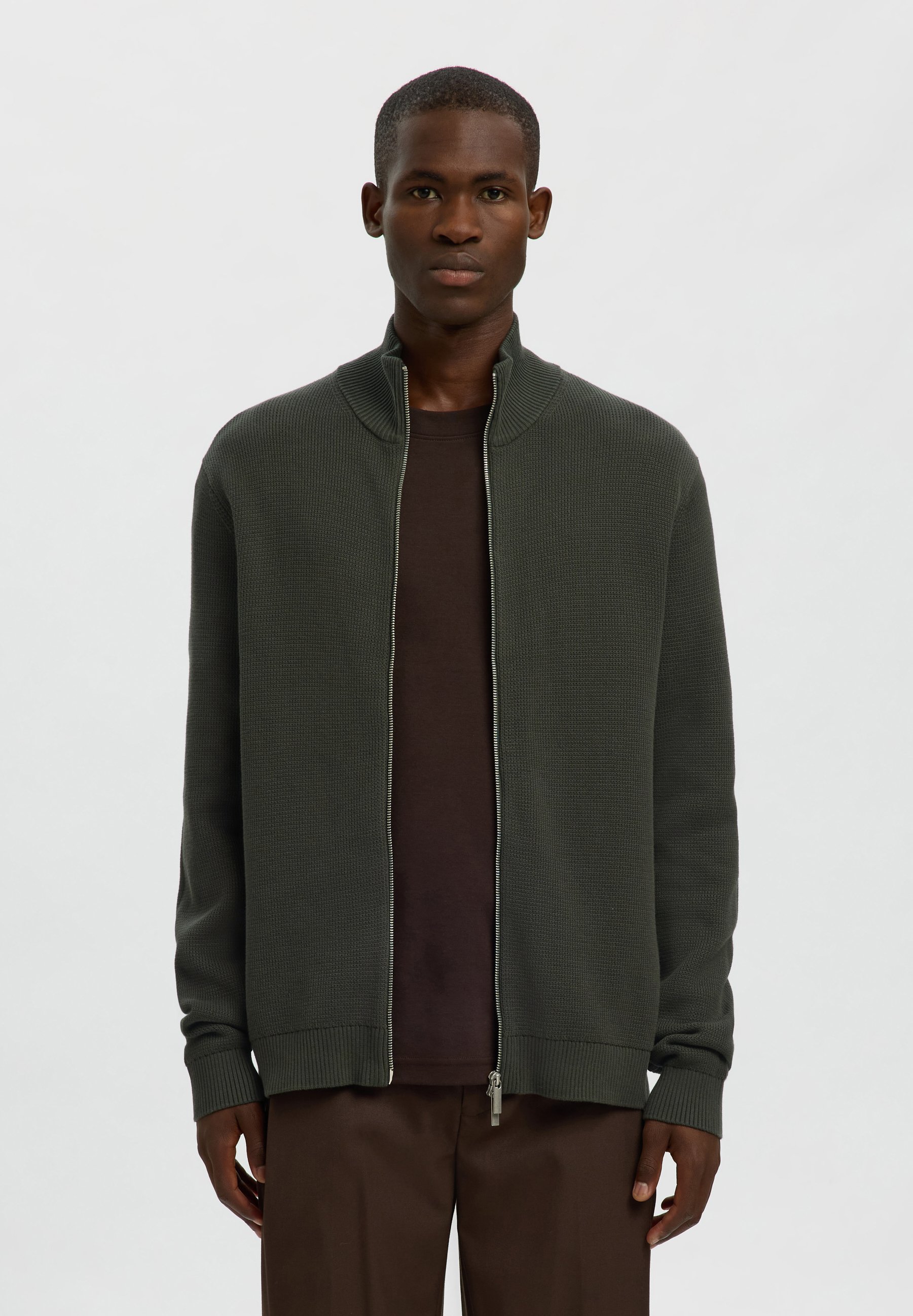 Selected SLMDANE LS KNIT STRUCTURE FULL ZIP NOOS - Cardigan - deep
