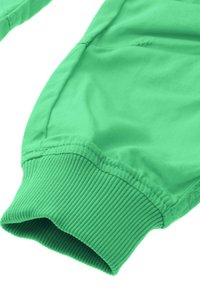 Grön sweatshirt med ribbade ärmar och slät tygstruktur. Har en rund hals och sydda sömmar.