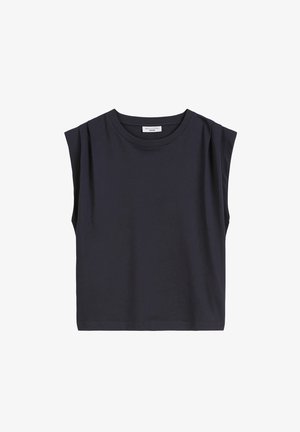 Top senza maniche di un blu navy scuro, realizzato in morbido cotone, con scollatura rotonda e lievi pieghe sulle spalle, dal fit rilassato.