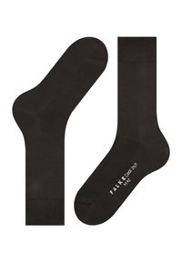 Schwarze Socken mit glatter Textur, einem gerippten Bündchen, verstärkter Spitze und Ferse sowie weißem Branding an der Sohle. Klassisches Knöchel-Design.
