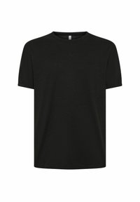 T-shirt nera a maniche corte realizzata in tessuto morbido, con scollo rotondo e un logo discreto, dal fit rilassato e dalla texture liscia.