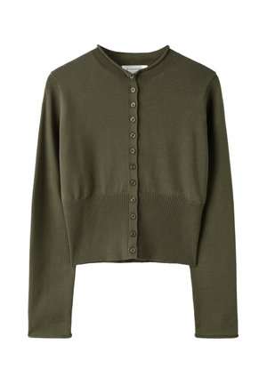 Stradivarius, FITTED STAND COLLAR CARDIGAN - Gilet - khaki