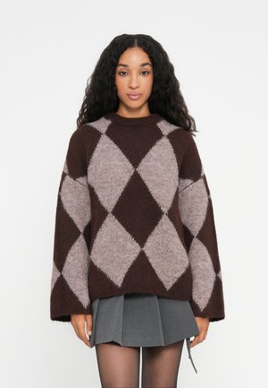 NMSUTTON OVERSIZE  - Strickpullover - french roast pattern:beige melange argyle