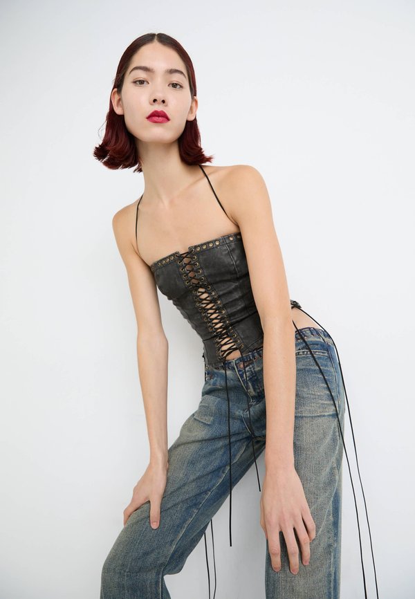 LONGLINE LACE UP HALTER CORSET - Top4