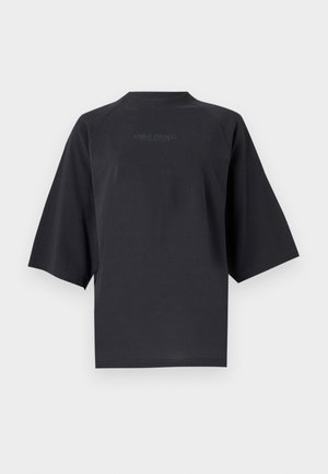 Dunkelgraues T-Shirt mit kurzen Ärmeln in lockerer Passform, aus Baumwolle gefertigt, mit Rundhalsausschnitt und dezentem Logoaufdruck auf der Rückseite.