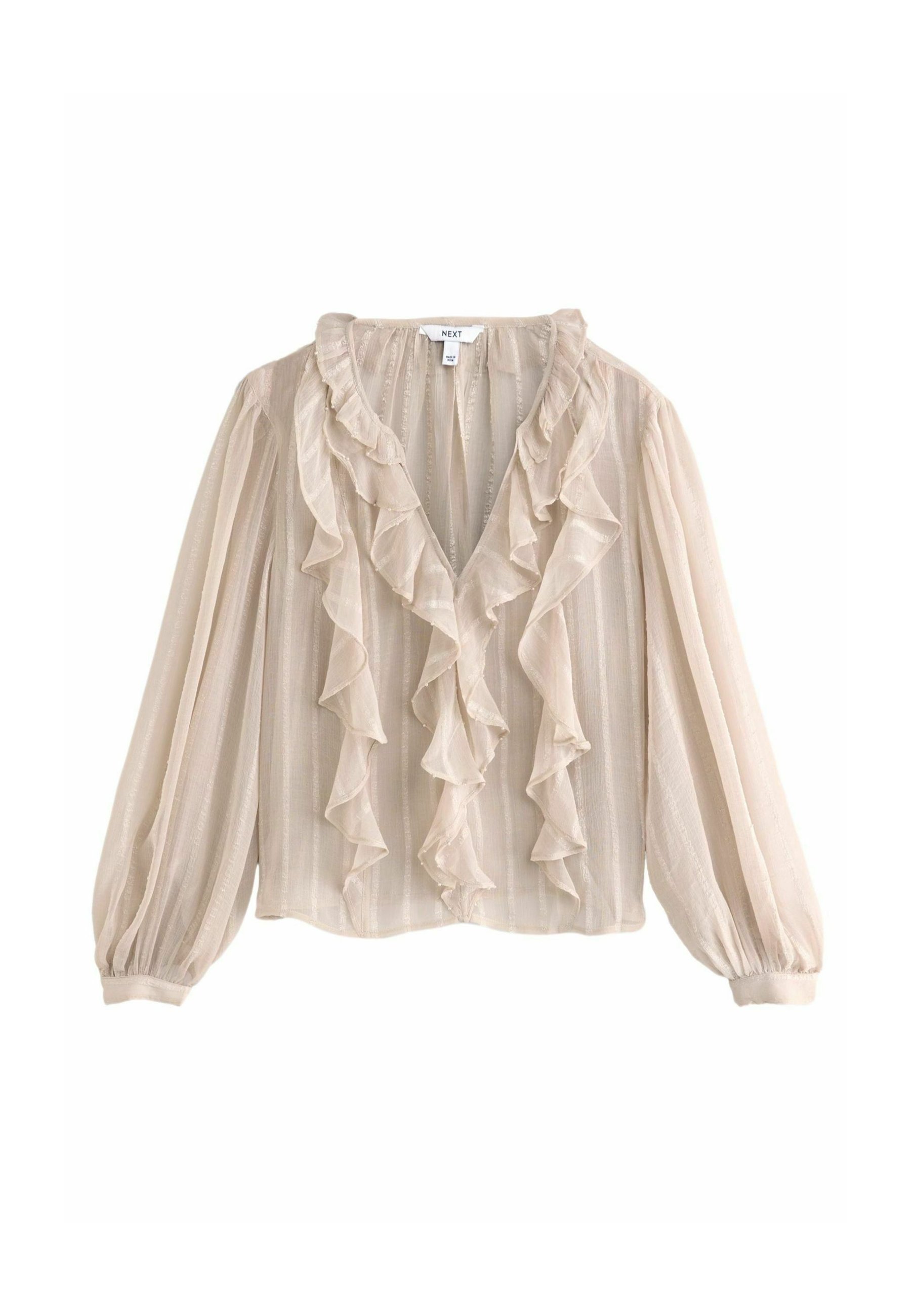 beige ruffle blouse