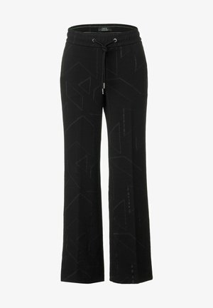 Zwarte, wijde sweatpants met een trekkoord in de taille, met een subtiel geometrisch patroon en zachte textuur. Gemaakt van een comfortabele stofmix.