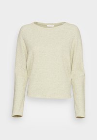 Lichtgroene, geweven langemouwtop met een ronde halslijn en een losse pasvorm. Eenvoudig ontwerp, zachte stof en cropped lengte.