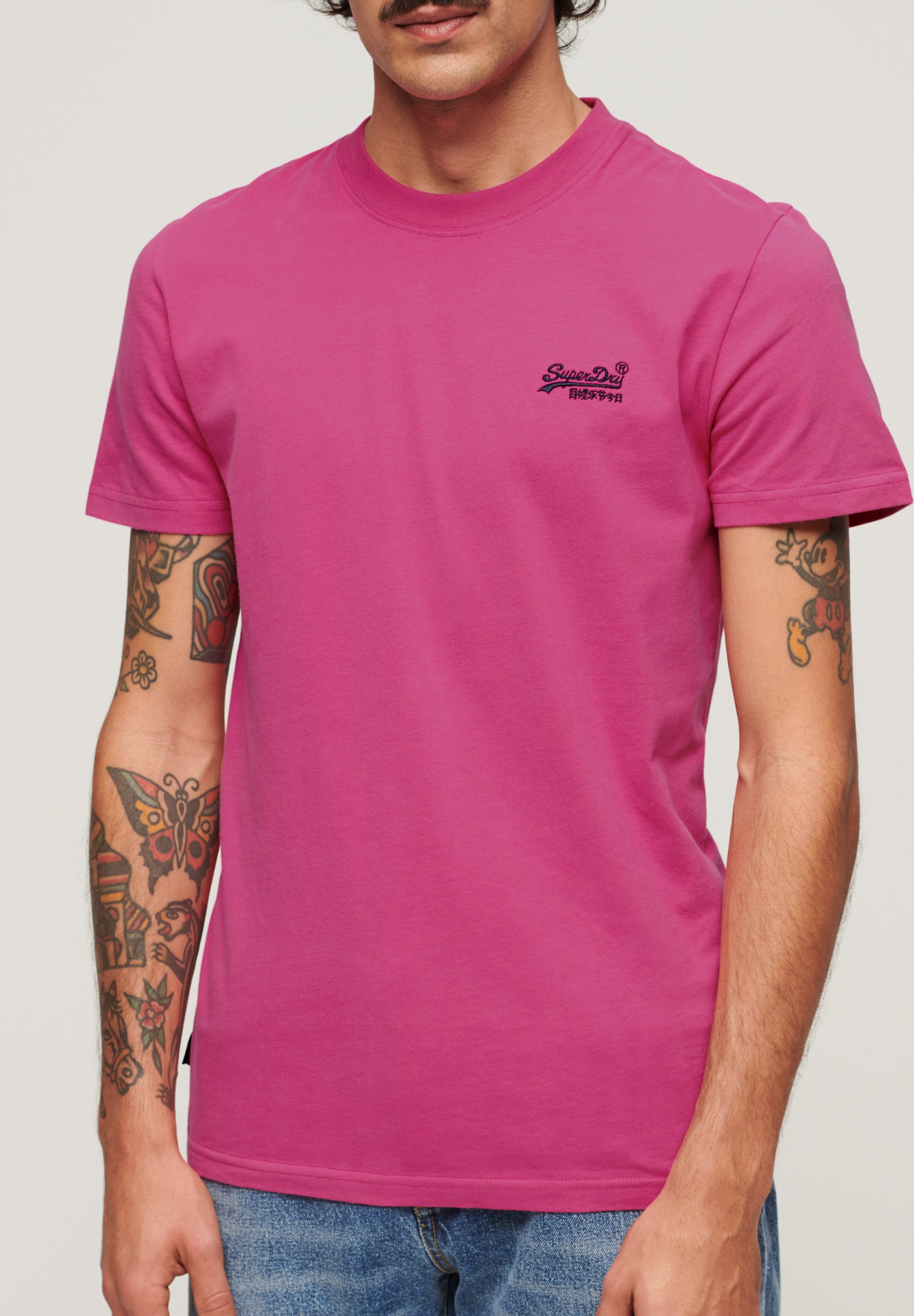 Superdry★ピンクパープル ロゴ☆メンズ☆Ｔシャツ Superdry Men's Essential Logo Emb T-Shirt Punch Pink Marl