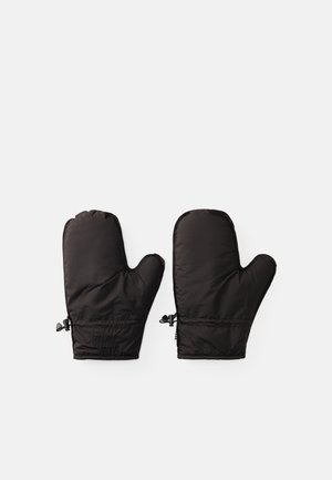 Svarte isolerte votter med en jevn tekstur, elastiske mansjetter og justerbare stropper for en sikker passform. Designet for varme og funksjonalitet.