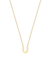 Kuldne kaelakee, millel on U-kujuline ripats, mis on ühendatud peene ahelaga. Sile tekstuur ja poleeritud viimistlus, minimalistik disain.