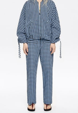 Bimba Y Lola RECTO TEXTURA CUADROS EMPOLVADO - Pantaloni - azul empolvado