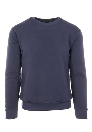 Felpa blu navy in cotone, con collo rotondo, maniche lunghe e polsini e orlo a coste. Texture liscia senza motivi.