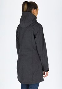 Donkergrijze, hoodie-jack van een gestructureerde stof, met lange mouwen en een rechte zoom. Ontworpen met een relaxte pasvorm en details op de rugnaad.