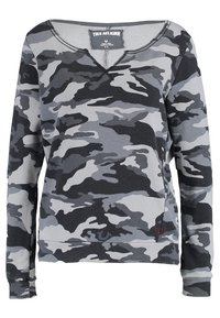 Sweatshirt s kamo vzorem v odstínech šedé, s kulatým výstřihem, dlouhými rukávy a mírně texturovanou tkaninou. Na přední straně s logem značky.