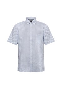 Kurzarm-Hemd mit Knöpfen in einem hellblauen und weißen Karomuster. Verfügt über einen klassischen Kragen und eine Brusttasche. Hergestellt aus strukturiertem Gewebe.
